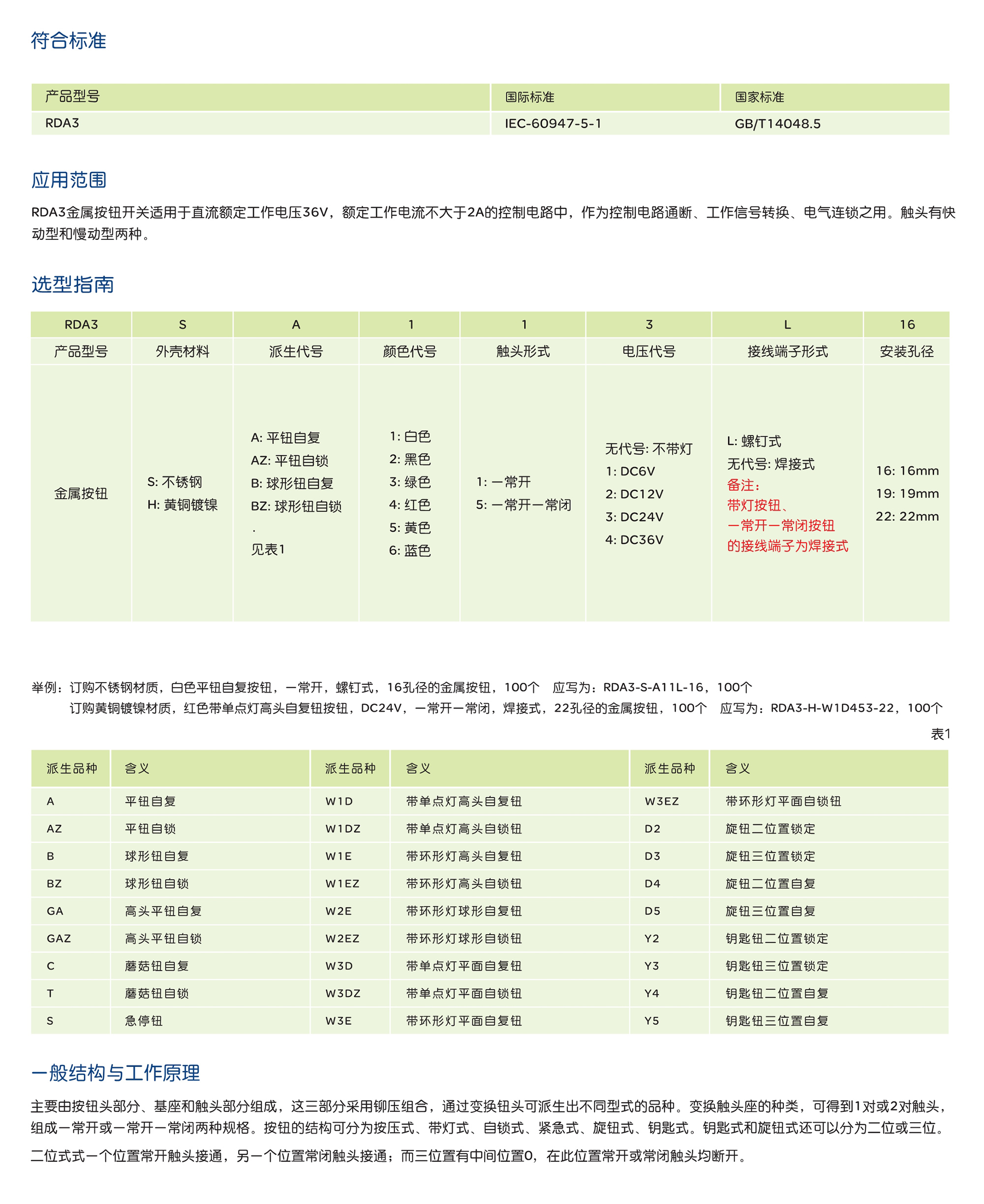 人民電器RDA3系列金屬按鈕開關 